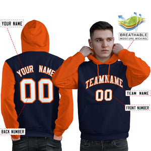 Custom Navy White-Orange Raglan Sleeves Pullover Personalized Sweatshirt Hoodie