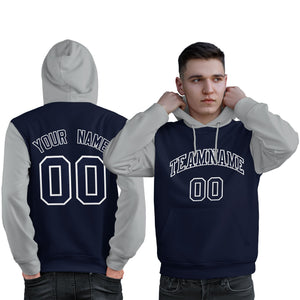 Custom Navy White-Gray Raglan Sleeves Pullover Personalized Sweatshirt Hoodie