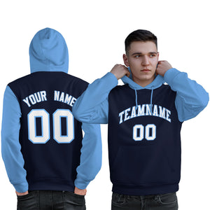 Custom Navy White-Light Blue Raglan Sleeves Pullover Personalized Sweatshirt Hoodie