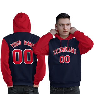 Custom Navy Red-White Raglan Sleeves Pullover Personalized Sweatshirt Hoodie