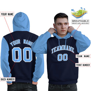 Custom Navy Lt Blue-White Raglan Sleeves Pullover Personalized Sweatshirt Hoodie