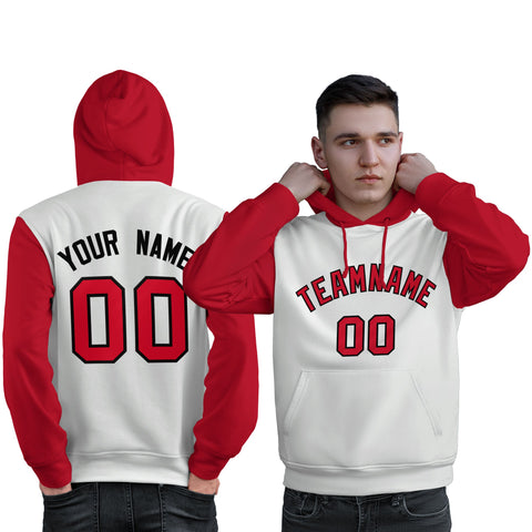 Custom White Red-Black Raglan Sleeves Pullover Personalized Sweatshirt Hoodie