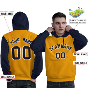 Custom Gold Navy-White Raglan Sleeves Pullover Personalized Sweatshirt Hoodie