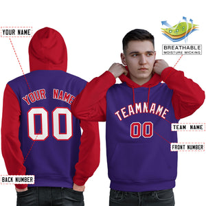 Custom Purple White-Red Raglan Sleeves Pullover Personalized Sweatshirt Hoodie