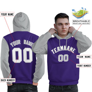 Custom Purple White-Gray Raglan Sleeves Pullover Personalized Sweatshirt Hoodie