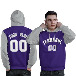 Custom Purple White-Gray Raglan Sleeves Pullover Personalized Sweatshirt Hoodie