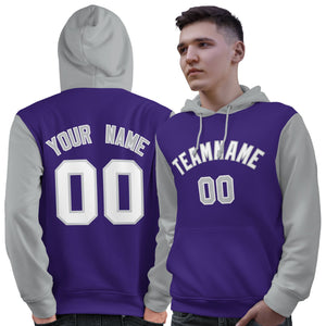 Custom Purple White-Gray Raglan Sleeves Pullover Personalized Sweatshirt Hoodie