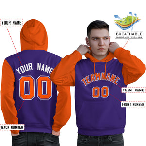 Custom Purple Orange-White Raglan Sleeves Pullover Personalized Sweatshirt Hoodie