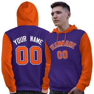 Custom Purple Orange-White Raglan Sleeves Pullover Personalized Sweatshirt Hoodie