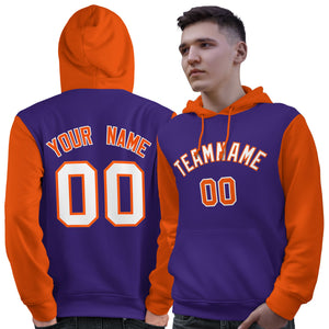 Custom Purple White-Orange Raglan Sleeves Pullover Personalized Sweatshirt Hoodie