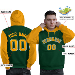 Custom Green Gold-White Raglan Sleeves Pullover Personalized Sweatshirt Hoodie