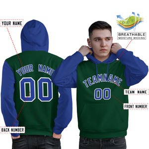 Custom Green Royal-White Raglan Sleeves Pullover Personalized Sweatshirt Hoodie