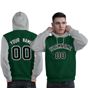 Custom Green Black-Gray Raglan Sleeves Pullover Personalized Sweatshirt Hoodie