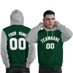 Custom Green White-Gray Raglan Sleeves Pullover Personalized Sweatshirt Hoodie