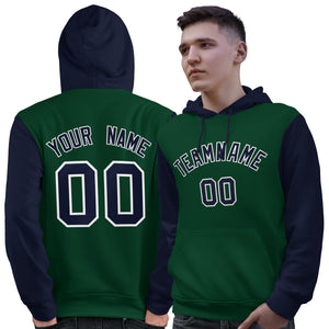 Custom Green Navy-White Raglan Sleeves Pullover Personalized Sweatshirt Hoodie