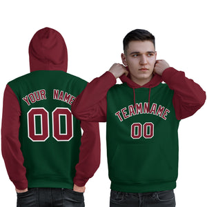 Custom Green Crimson-White Raglan Sleeves Pullover Personalized Sweatshirt Hoodie