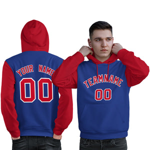 Custom Royal Red-White Raglan Sleeves Pullover Personalized Sweatshirt Hoodie