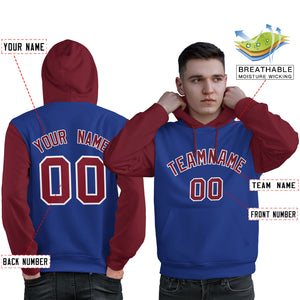 Custom Royal Crimson-White Raglan Sleeves Pullover Personalized Sweatshirt Hoodie