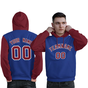 Custom Royal Crimson-White Raglan Sleeves Pullover Personalized Sweatshirt Hoodie