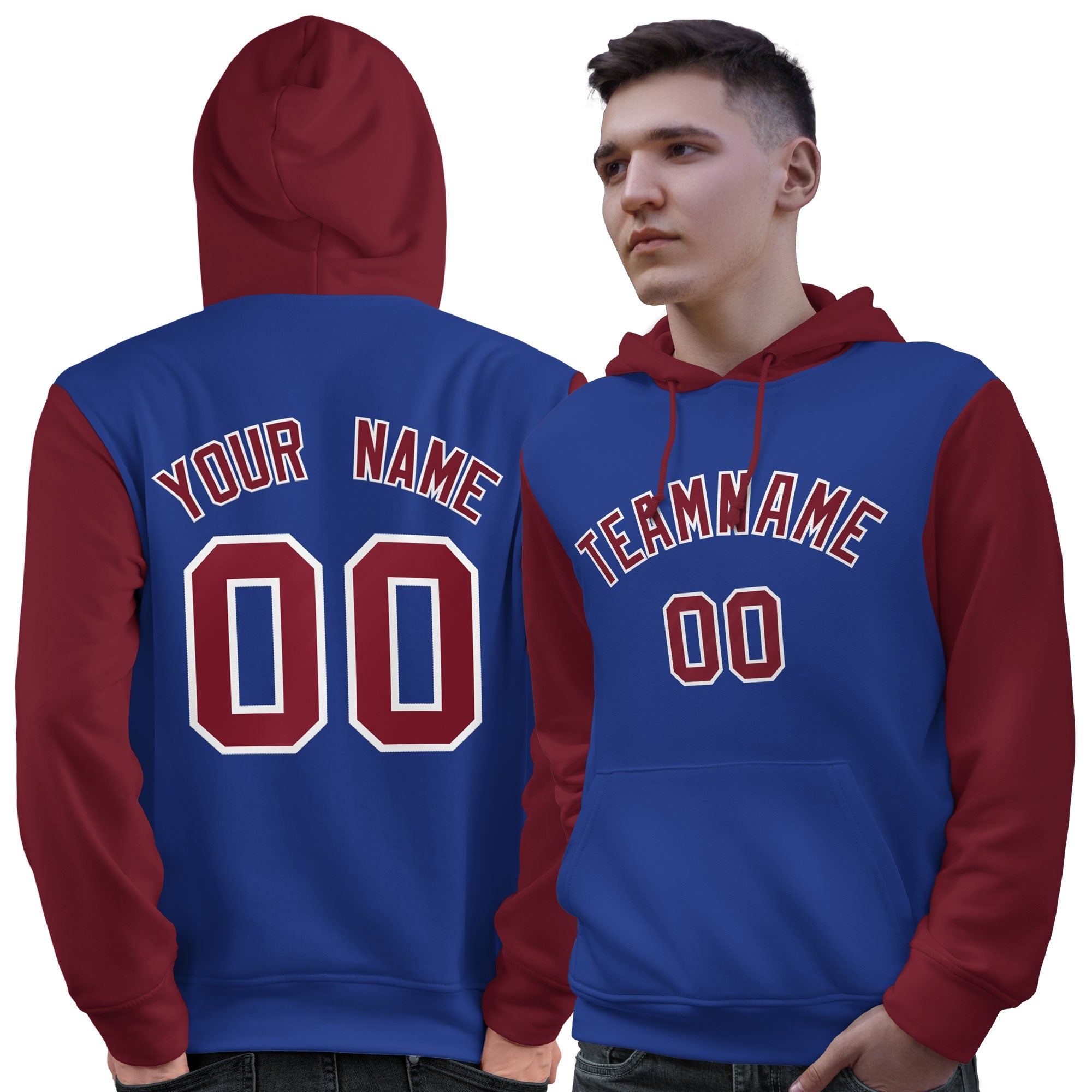 Custom Royal Crimson-White Raglan Sleeves Pullover Personalized Sweatshirt Hoodie