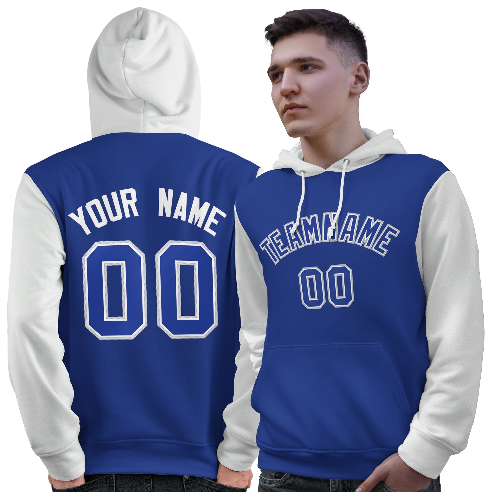 Custom Royal White-Gray Raglan Sleeves Pullover Personalized Sweatshirt Hoodie