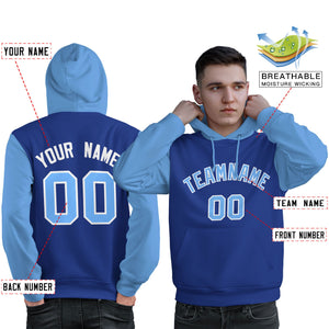 Custom Royal Light Blue-White Raglan Sleeves Pullover Personalized Sweatshirt Hoodie