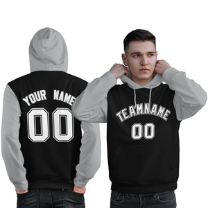 Custom Black White-Gray Raglan Sleeves Pullover Personalized Sweatshirt Hoodie