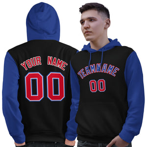 Custom Black Royal-Red Raglan Sleeves Pullover Personalized Sweatshirt Hoodie