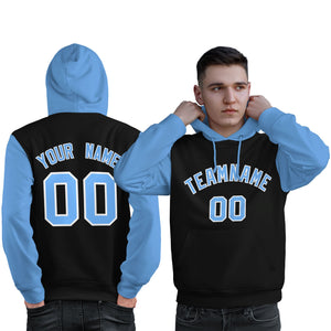 Custom Black Light Blue-White Raglan Sleeves Pullover Personalized Sweatshirt Hoodie