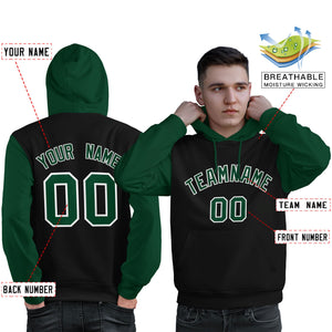 Custom Black Green-White Raglan Sleeves Pullover Personalized Sweatshirt Hoodie