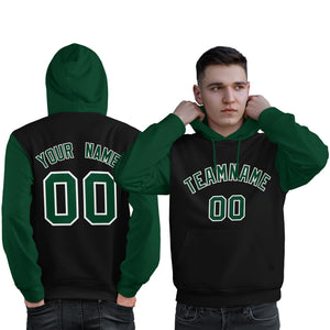 Custom Black Green-White Raglan Sleeves Pullover Personalized Sweatshirt Hoodie