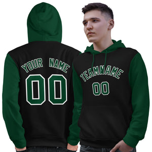 Custom Black Green-White Raglan Sleeves Pullover Personalized Sweatshirt Hoodie