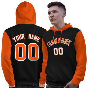 Custom Black Orange-White Raglan Sleeves Pullover Personalized Sweatshirt Hoodie