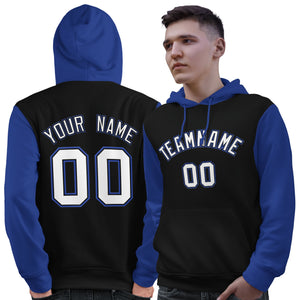 Custom Black White-Royal Raglan Sleeves Pullover Personalized Sweatshirt Hoodie