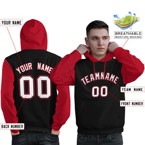 Custom Black White-Red Raglan Sleeves Pullover Personalized Sweatshirt Hoodie