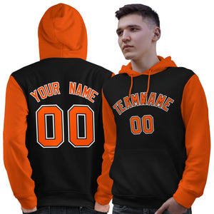 Custom Black Orange-White Raglan Sleeves Pullover Personalized Sweatshirt Hoodie