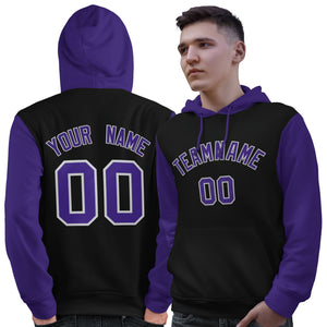 Custom Black Purple-Gray Raglan Sleeves Pullover Personalized Sweatshirt Hoodie