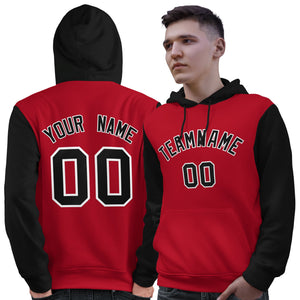 Custom Red Black-White Raglan Sleeves Pullover Personalized Sweatshirt Hoodie