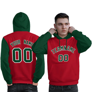 Custom Red Green-White Raglan Sleeves Pullover Personalized Sweatshirt Hoodie