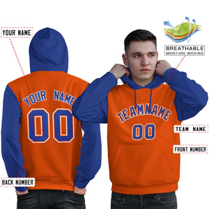 Custom Orange Royal-White Raglan Sleeves Pullover Personalized Sweatshirt Hoodie