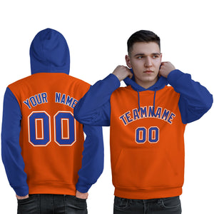 Custom Orange Royal-White Raglan Sleeves Pullover Personalized Sweatshirt Hoodie