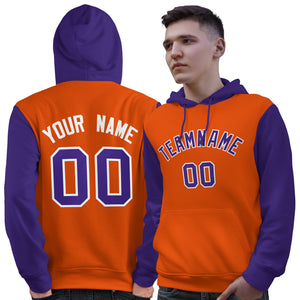 Custom Orange Purple-White Raglan Sleeves Pullover Personalized Sweatshirt Hoodie