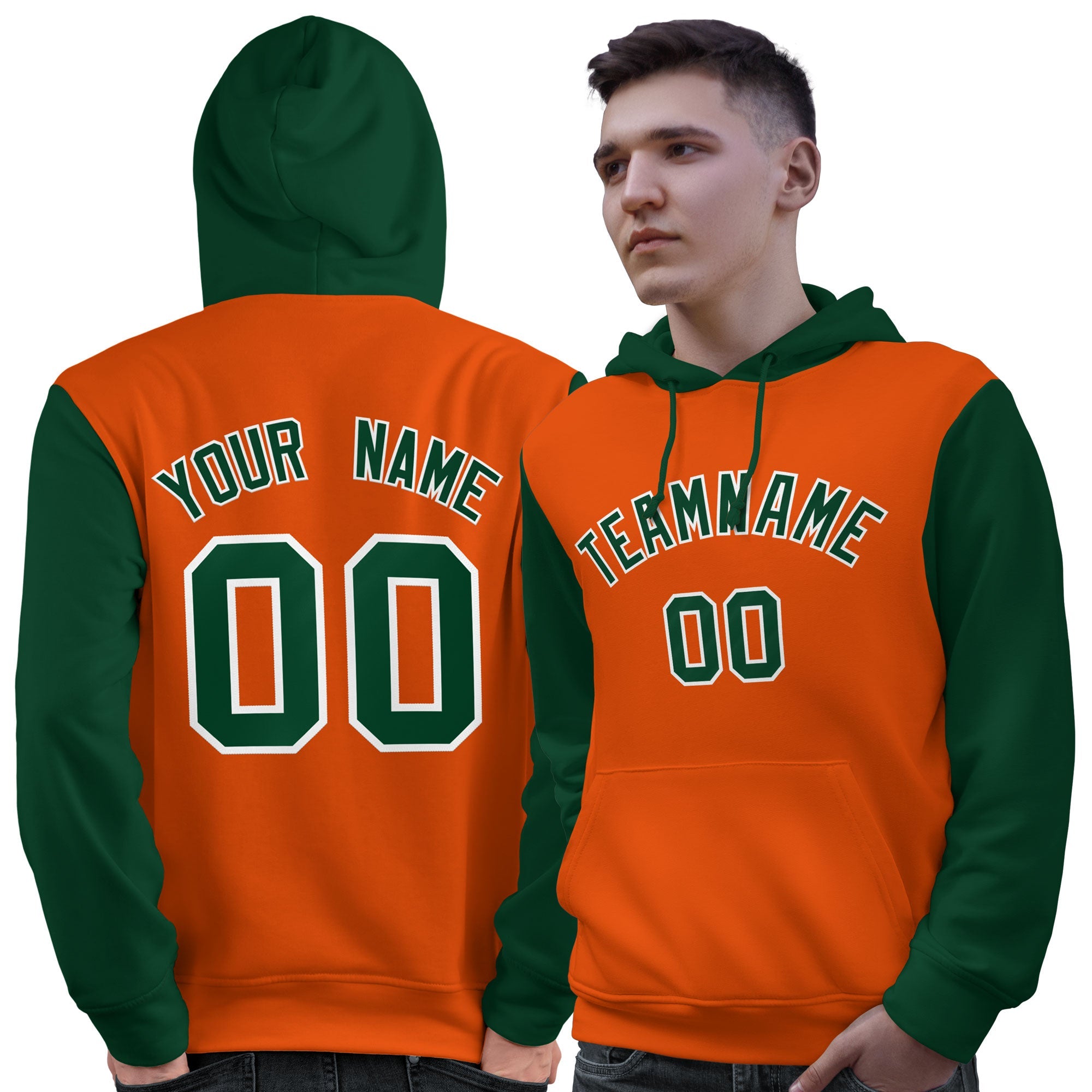 Custom Orange Green-White Raglan Sleeves Pullover Personalized Sweatshirt Hoodie