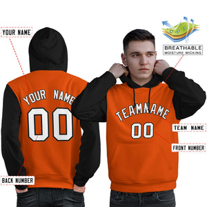 Custom Orange White-Black Raglan Sleeves Pullover Personalized Sweatshirt Hoodie