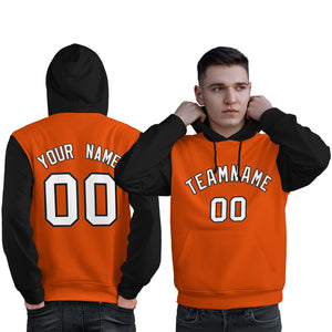 Custom Orange White-Black Raglan Sleeves Pullover Personalized Sweatshirt Hoodie