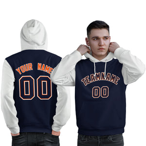 Custom Navy Orange-White Raglan Sleeves Pullover Personalized Sweatshirt Hoodie