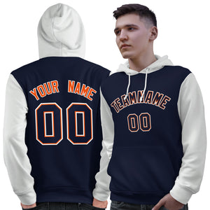 Custom Navy Orange-White Raglan Sleeves Pullover Personalized Sweatshirt Hoodie