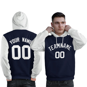 Custom Navy White Raglan Sleeves Pullover Personalized Sweatshirt Hoodie