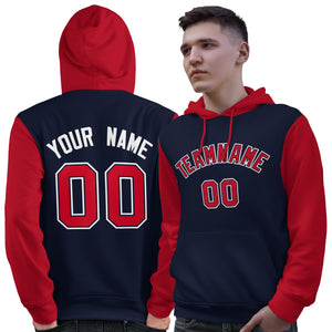 Custom Navy Red-White Raglan Sleeves Pullover Personalized Sweatshirt Hoodie