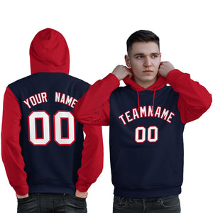 Custom Navy White-Red Raglan Sleeves Pullover Personalized Sweatshirt Hoodie